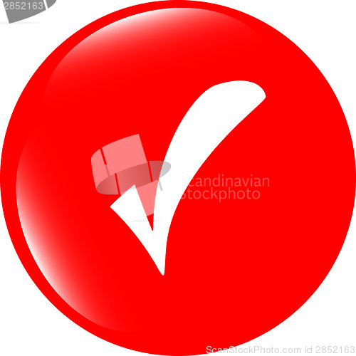 Image of glossy web button with check mark sign. shape icon