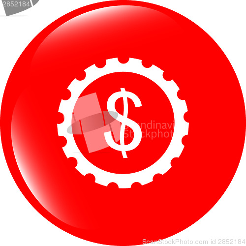Image of gear (cog) web icon cloud with dollars money sign