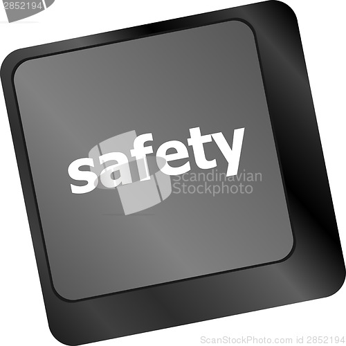 Image of safety first concept with key on computer keyboard