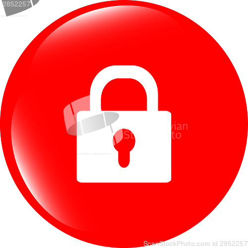 Image of Closed lock glossy button isolated over white background