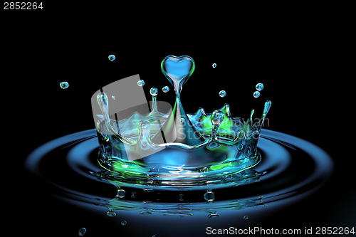 Image of falling heart shaped water drop into the water