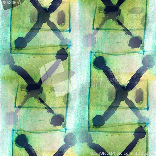 Image of ancient ornament green, blue drawing usa colorful pattern water