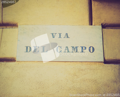 Image of Retro look Via del Campo street sign in Genoa