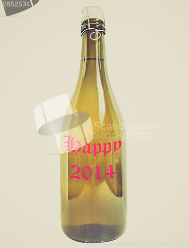 Image of Retro look Bottle of wine Happy 2014