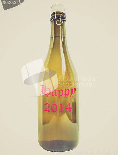 Image of Retro look Bottle of wine Happy 2014