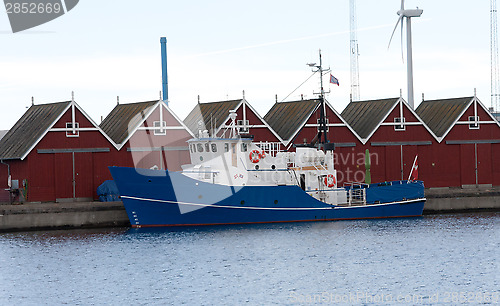 Image of Blue boat in harbour