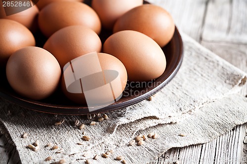 Image of  fresh brown eggs in a bowl 