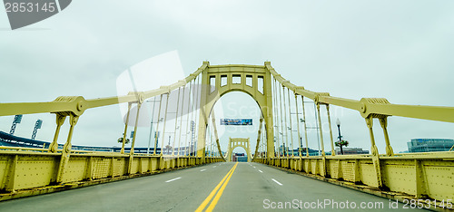 Image of Big empty bridge in downtown Pittsburgh Pennsylvania.