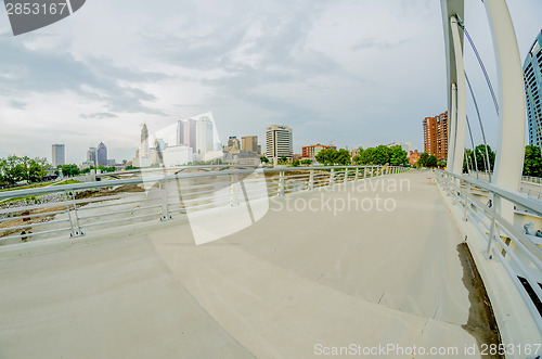 Image of Columbus Ohio skyline and downtown streets in late afternoon