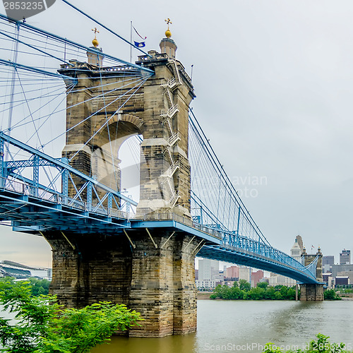 Image of Cincinnati skyline and historic John A. Roebling suspension brid