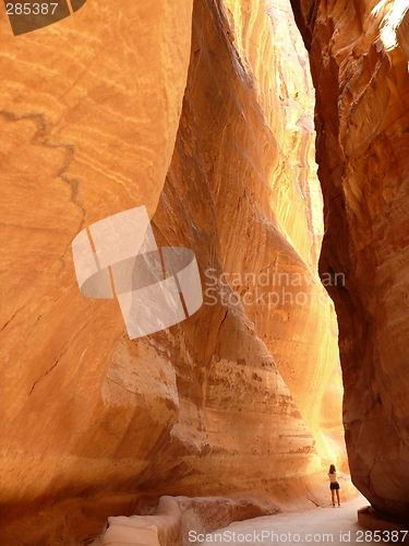 Image of Woman in gorge, Siq, Petra, Jordan
