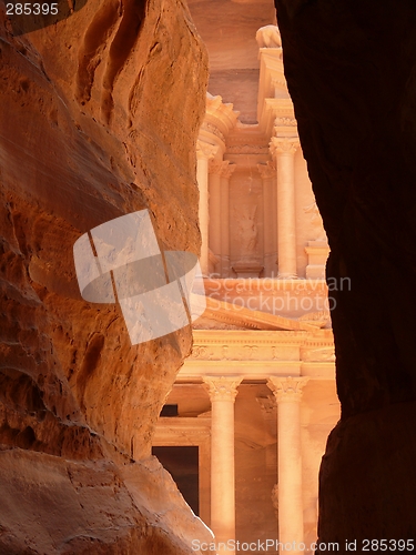Image of Treasury, Al-Khazneh, view from Siq, Petra, Jordan