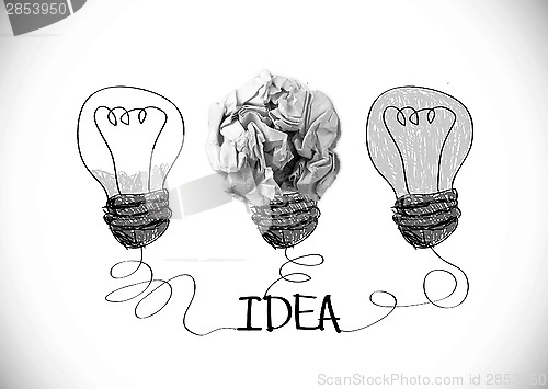 Image of concept crumpled paper light bulb metaphor for good idea