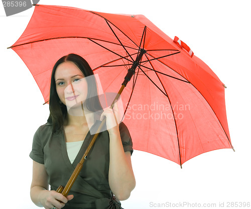 Image of woman and umbrella on white background