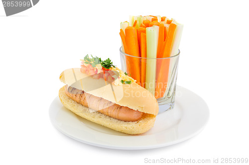 Image of Healthy hotdog on plate isolated 