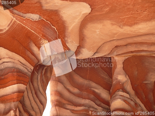 Image of Close up of a sandstone gorge formation, showing pattern, structure and texture, Siq, Rose City, Petra, Jordan
