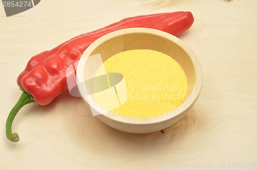 Image of Detailed but simple image of red paprika and polenta