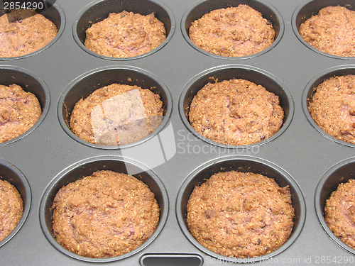 Image of Raspberry muffins in a muffin cake pan 