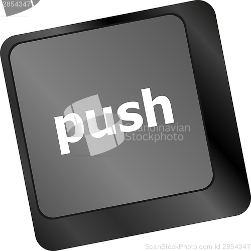 Image of push key on computer keyboard, business concept