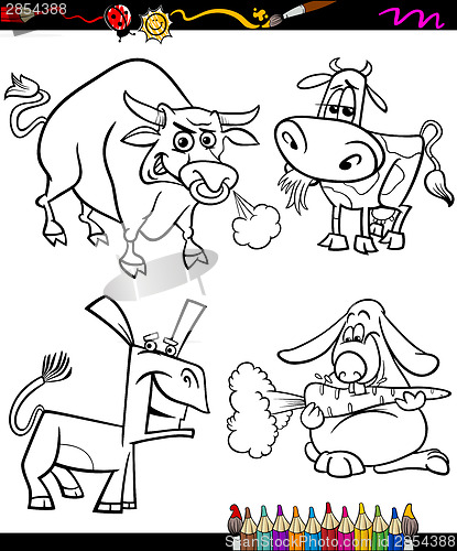 Image of farm animals set cartoon coloring book