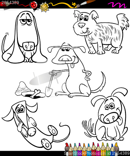 Image of dogs set cartoon coloring book