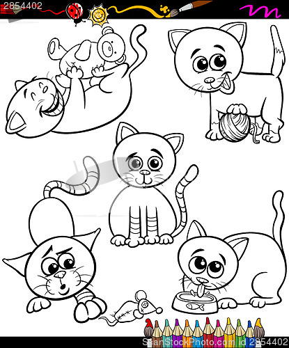 Image of cats set cartoon coloring book
