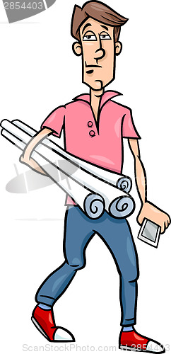 Image of man with plans cartoon illustration