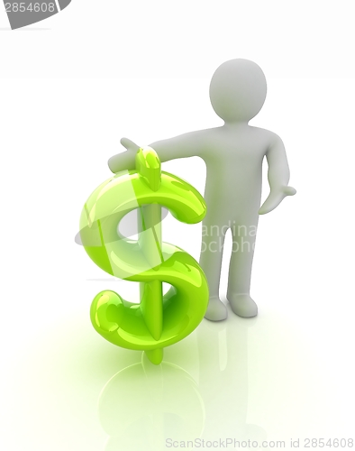 Image of 3d people - man, person presenting - dollar sign