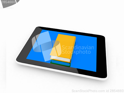 Image of tablet pc and book