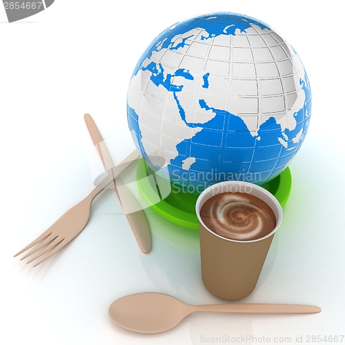 Image of Coffe in fast-food disposable tableware and earth