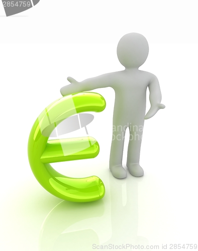 Image of 3d people - man, person presenting - euro sign