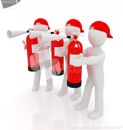 Image of 3d mans with red fire extinguisher 