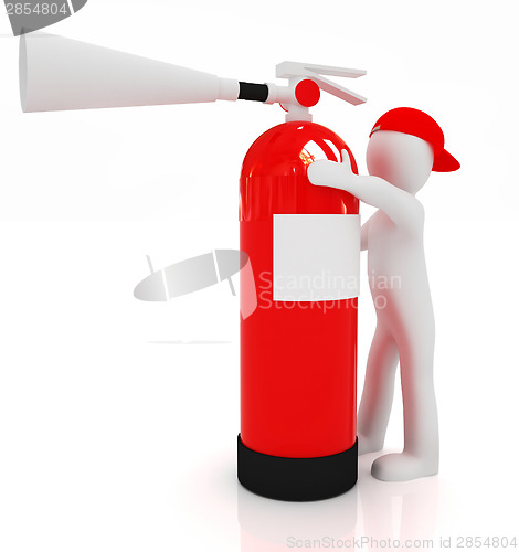 Image of 3d man with red fire extinguisher 