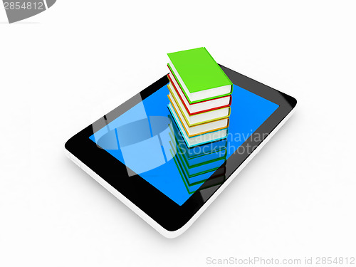 Image of tablet pc and colorful real books