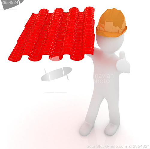 Image of 3d man presents the roof tiles 