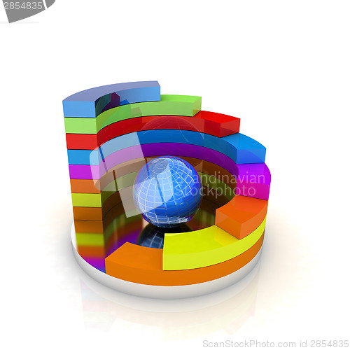 Image of Abstract colorful structure with blue bal in the center
