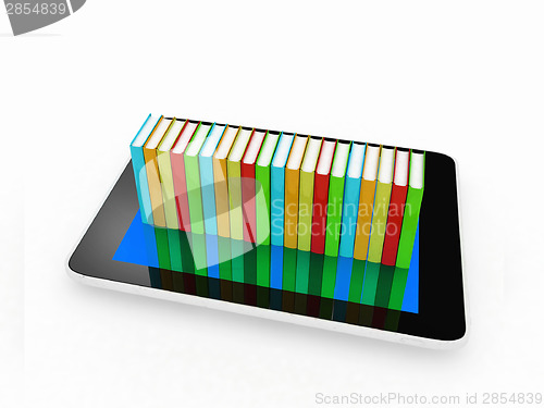 Image of tablet pc and colorful real books