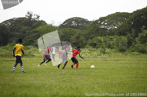 Image of African soccer team during training