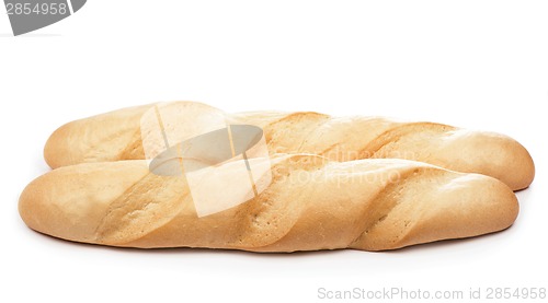Image of closeup of french baguette isolated on white.