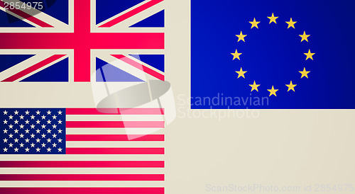 Image of Retro look Flags of UK EU USA