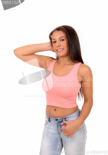Image of Pretty girl in pink top.