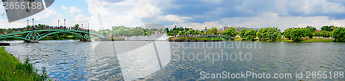 Image of Summer Panorama: bridge over the river and fountain