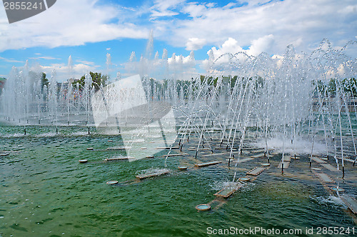 Image of Huge beautiful fountain in the summer park