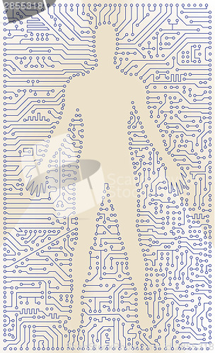 Image of High tech circuit board man silhouette. Computer digital art