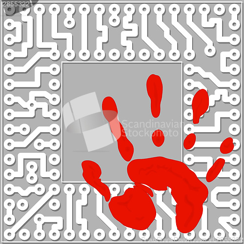 Image of Personal identification by handprints. Computer technology conce