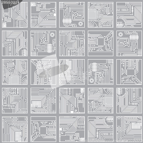 Image of Seamless electronic pattern. Computer circuit board technology b