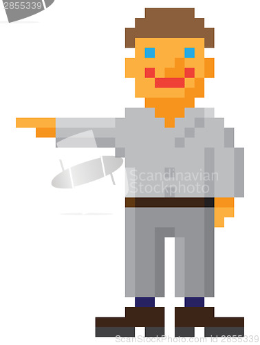 Image of Pixel art style man with pointing hand gesture