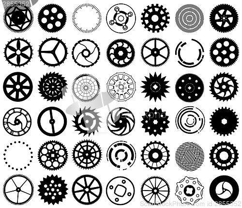 Image of Set of silhouettes of gears and other round objects