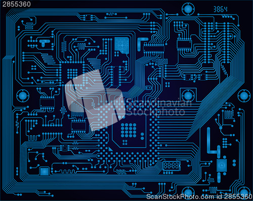 Image of Dark blue industrial electronic circuit board abstract backgroun
