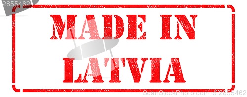Image of Made in Latvia on Red Rubber Stamp.